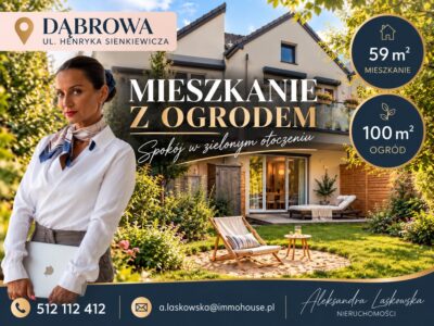Mieszkanie 2 pok – 59m2 – Fotowoltaika – ogród 100m2 – Dąbrowa